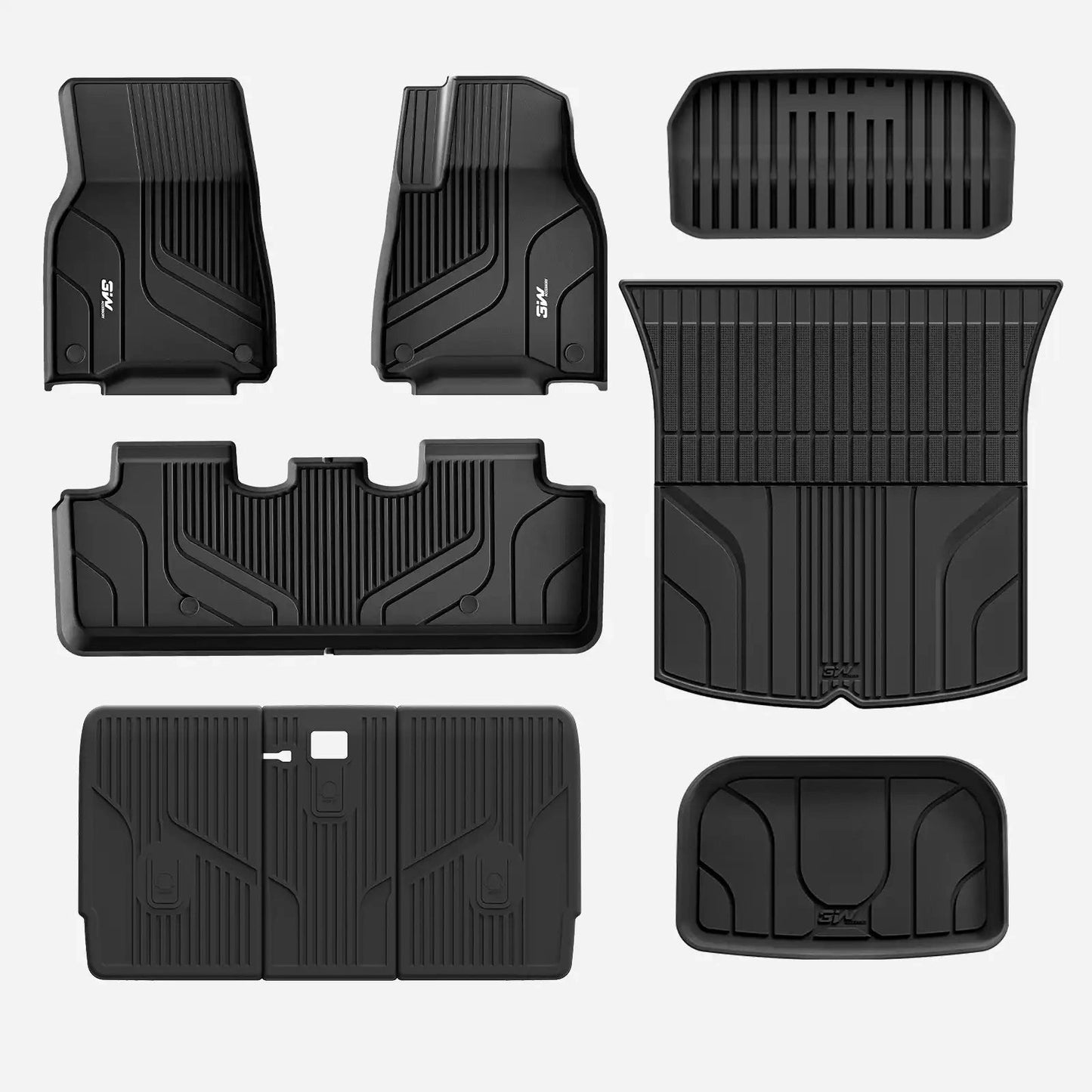 3WCustomCarFloorMatsAllWeatherFloorLiners,BootLinersandBackSeatCoverFullset9PCSforTeslaModelY2021-2024RHD