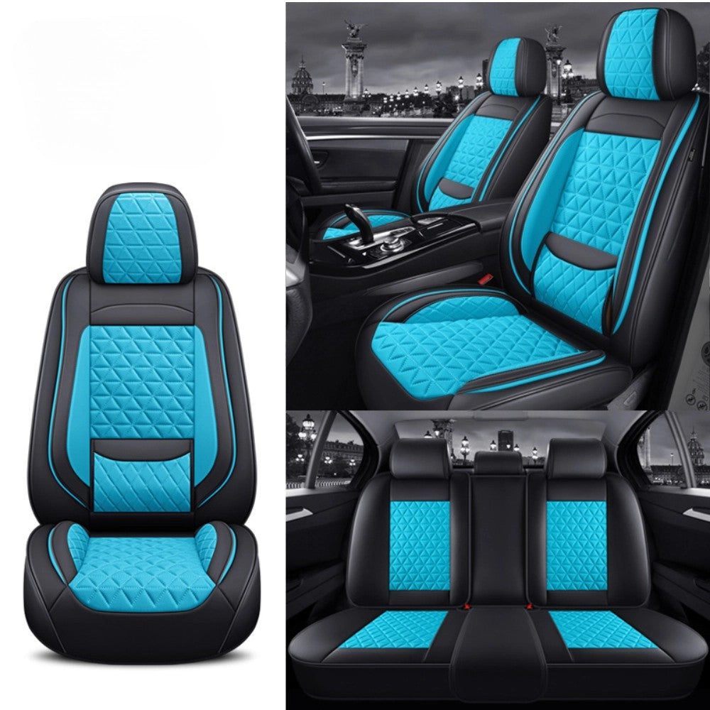 Black&LightBlueDiamondQuiltedLeatherCarSeatCovers