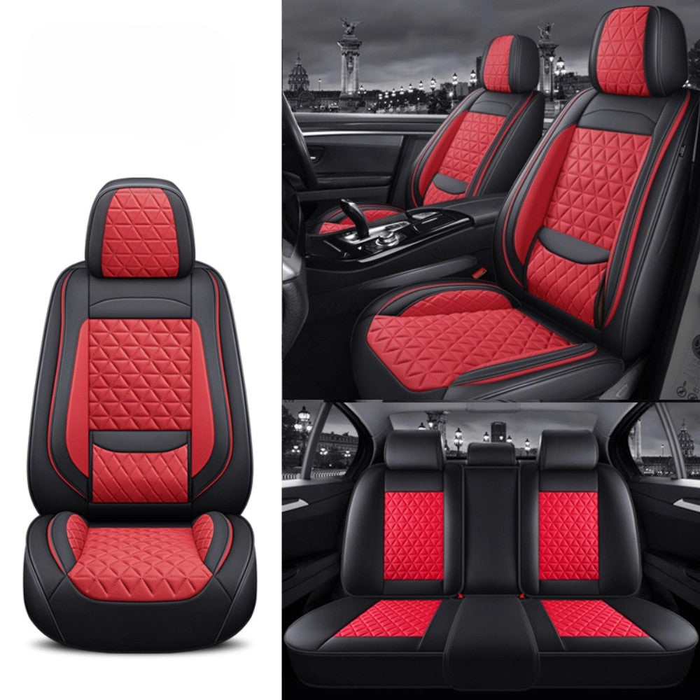 Black&RedDiamondQuiltedLeatherCarSeatCovers