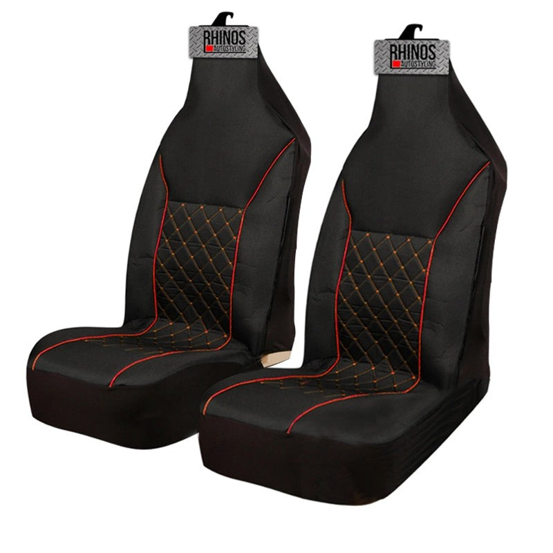 PremiumLuxuryFabricCarSeatCovers-QuiltedRedPiping-2xFrontsSale