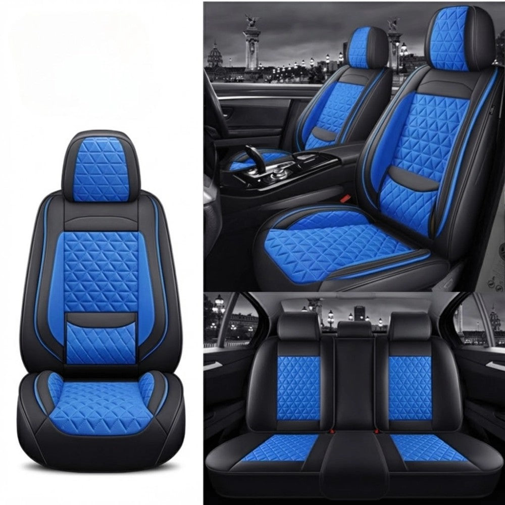 Black&BlueDiamondQuiltedLeatherCarSeatCovers