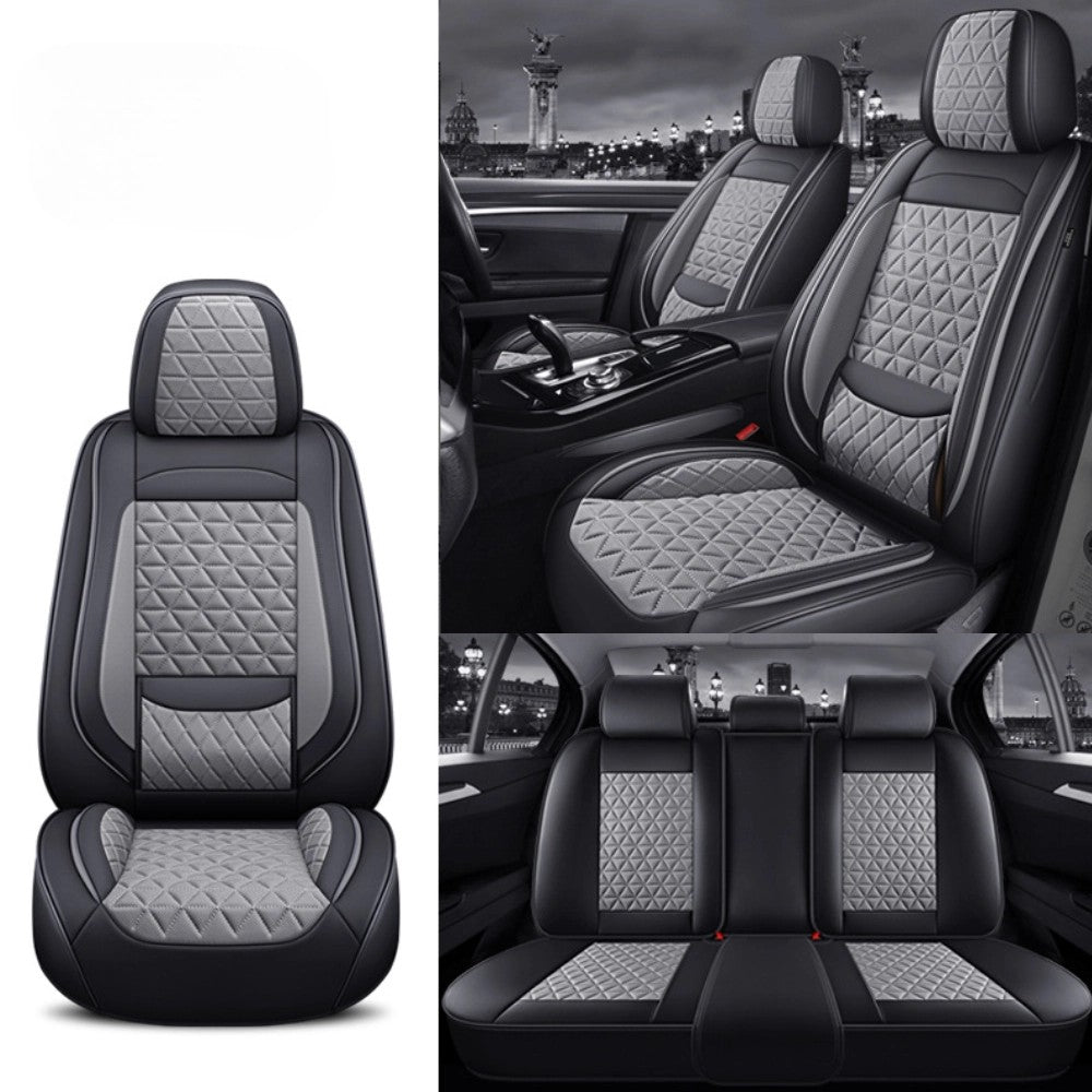 Black&GreyDiamondQuiltedLeatherCarSeatCovers