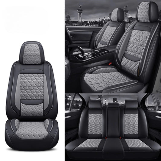 Black&GreyDiamondQuiltedLeatherCarSeatCovers