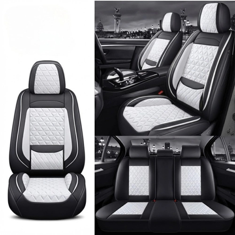 Black&WhiteDiamondQuiltedLeatherCarSeatCovers