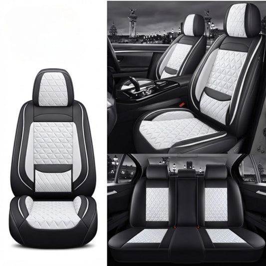 Black&WhiteDiamondQuiltedLeatherCarSeatCovers