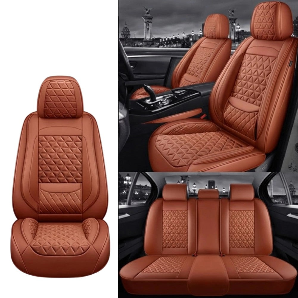 BrownDiamondQuiltedLeatherCarSeatCovers