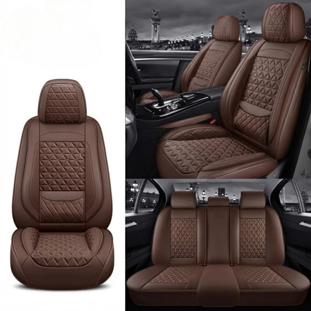 DarkBrownDiamondQuiltedLeatherCarSeatCovers