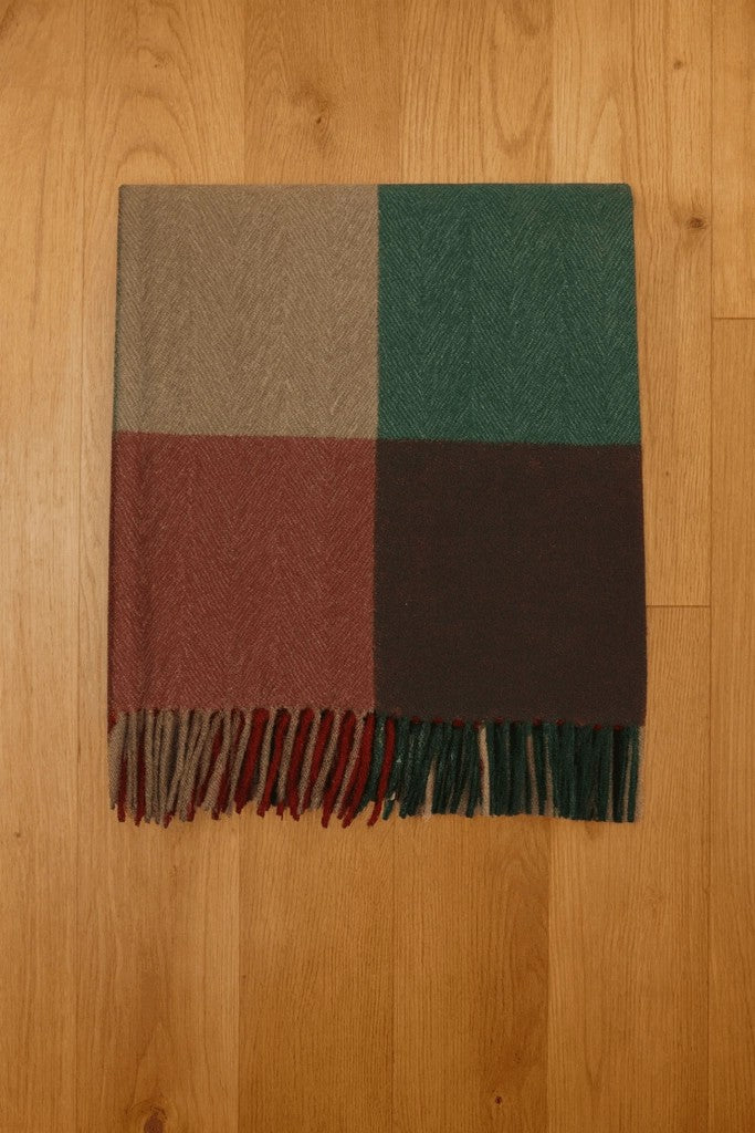 NaturalBrownBlockCheckWoolHerringboneThrow