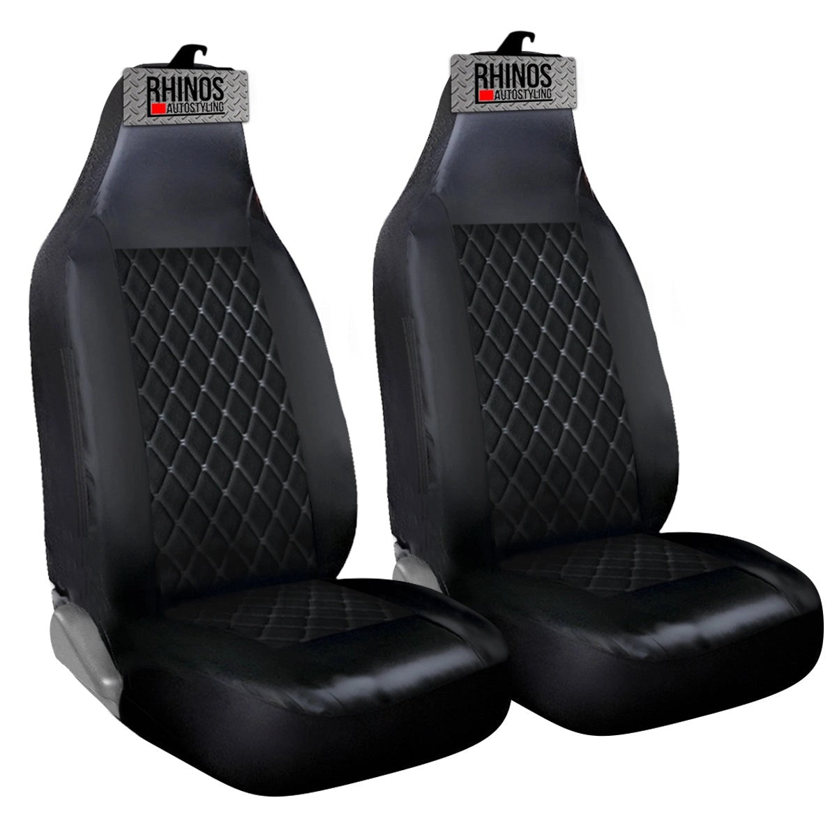 PremiumLuxuryCarSeatCovers-BlackQuiltedDiamondLeather-2xFrontsSale