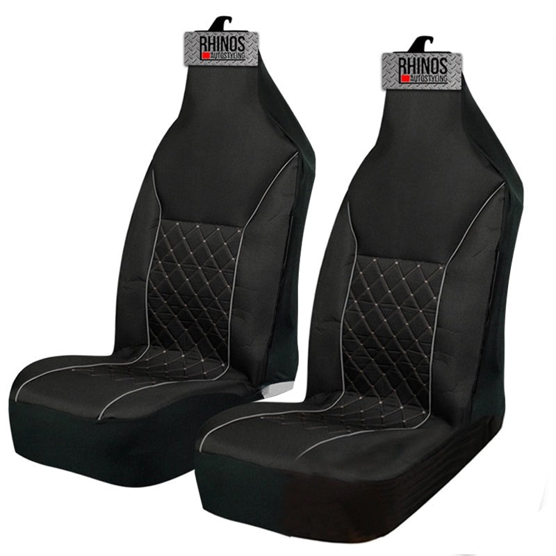 PremiumLuxuryFabricCarSeatCovers-QuiltedGreyPiping-2xFrontsSale