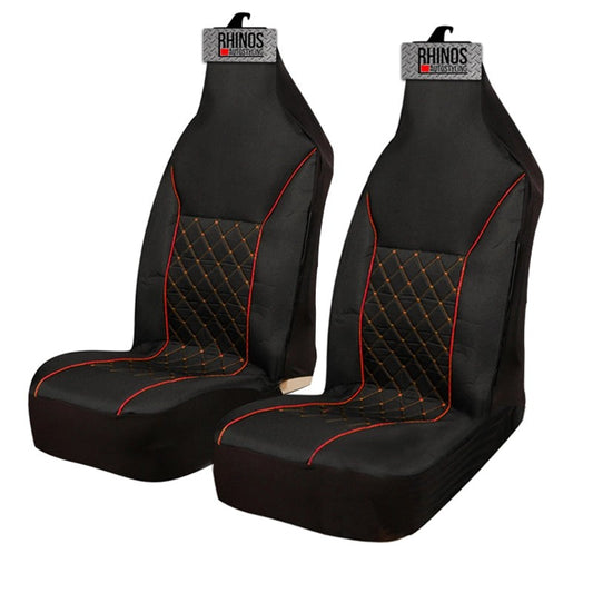 PremiumLuxuryFabricCarSeatCovers-QuiltedRedPiping-2xFrontsSale