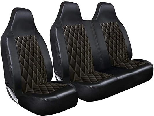 PremiumLuxuryVanSeatCoversSingleDriversAndDoublePassengersSeatCovers-2+1-BlackQuiltedDiamondLeatherSale
