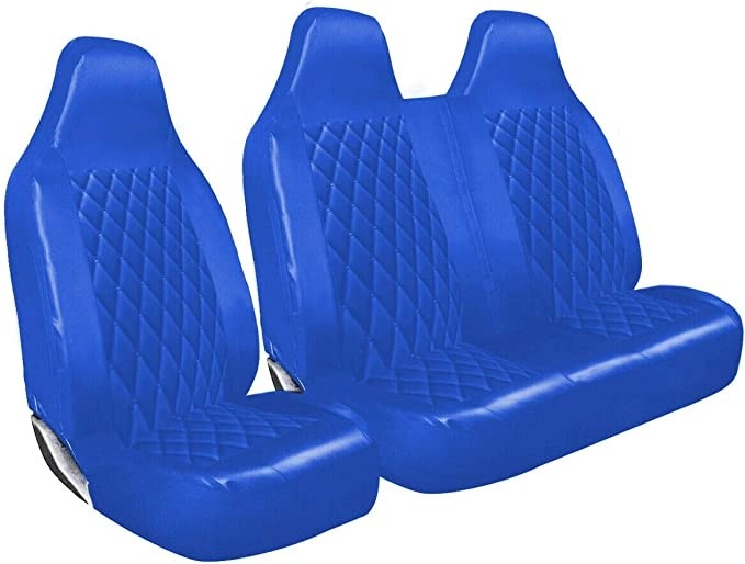 PremiumLuxuryVanSeatCoversSingleDriversAndDoublePassengersSeatCovers-2+1-BlueQuiltedDiamondLeatherSale