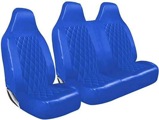 PremiumLuxuryVanSeatCoversSingleDriversAndDoublePassengersSeatCovers-2+1-BlueQuiltedDiamondLeatherSale