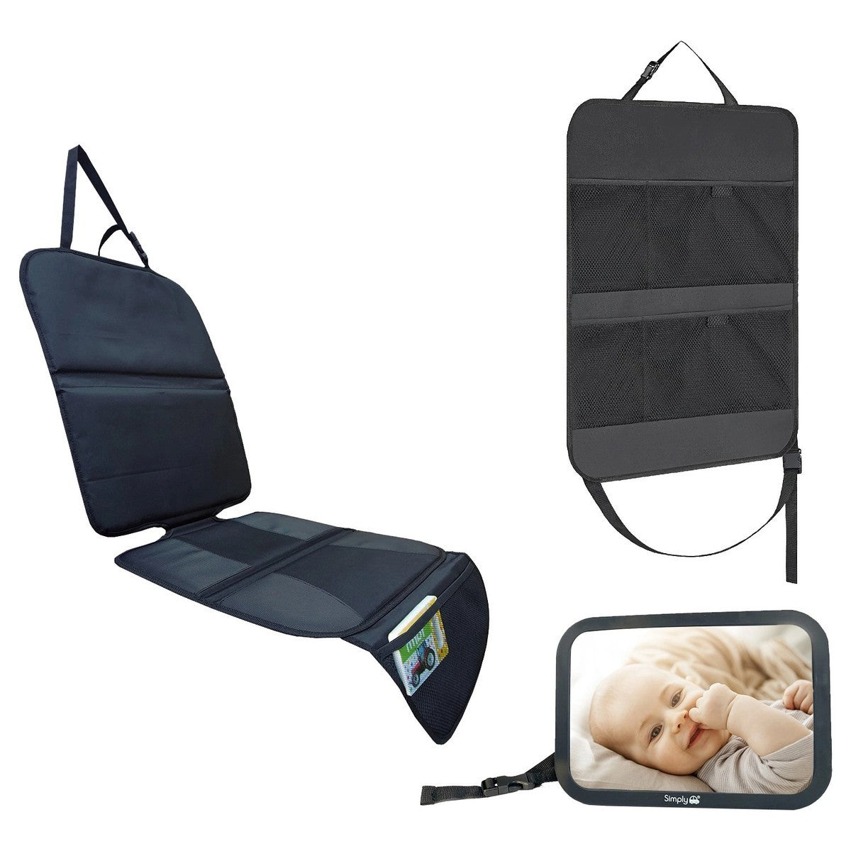 SimplyCarBabyBundleStarterKit-BackSeatMirror,CarSeatProtectorandKickMat