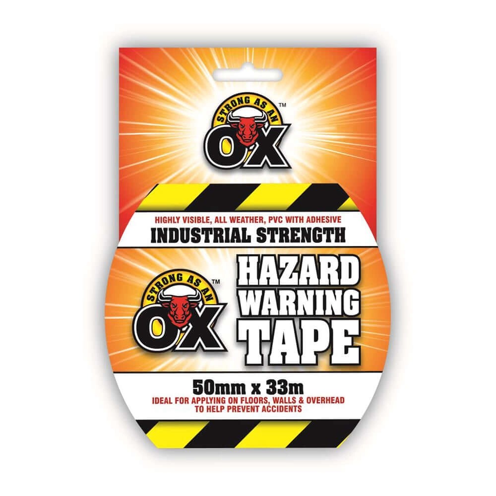 StrongAsAnOxBlackandYellowHazardWarningTape50mmx33m