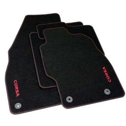 VauxhallCorsaEVelourCarpetTailorFittedCarMatsBlack&Red