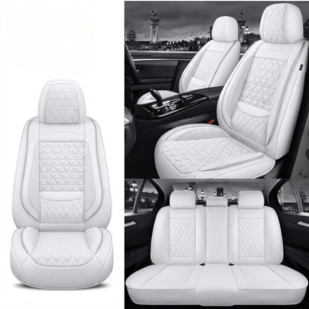 WhiteDiamondQuiltedLeatherCarSeatCovers