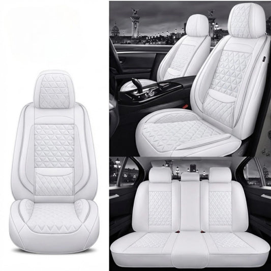WhiteDiamondQuiltedLeatherCarSeatCovers