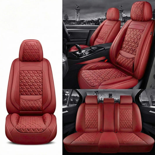 WineRedDiamondQuiltedLeatherCarSeatCovers